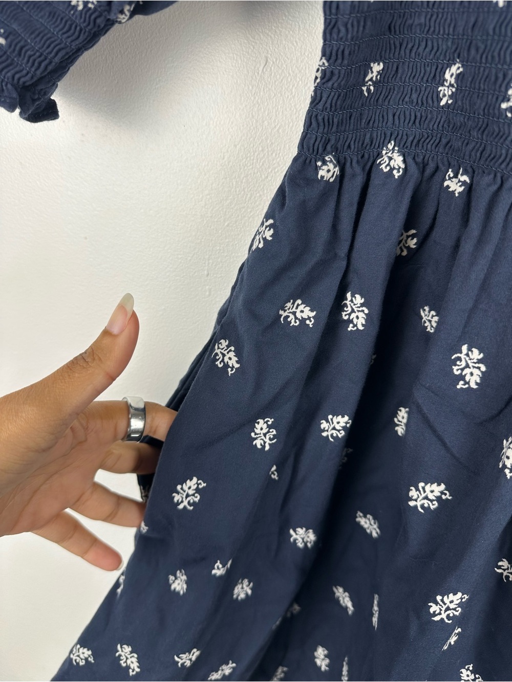 Hill House The Athena Babydoll Nap Dress Navy Floral Jaquard Sz S - Picture 5 of 7